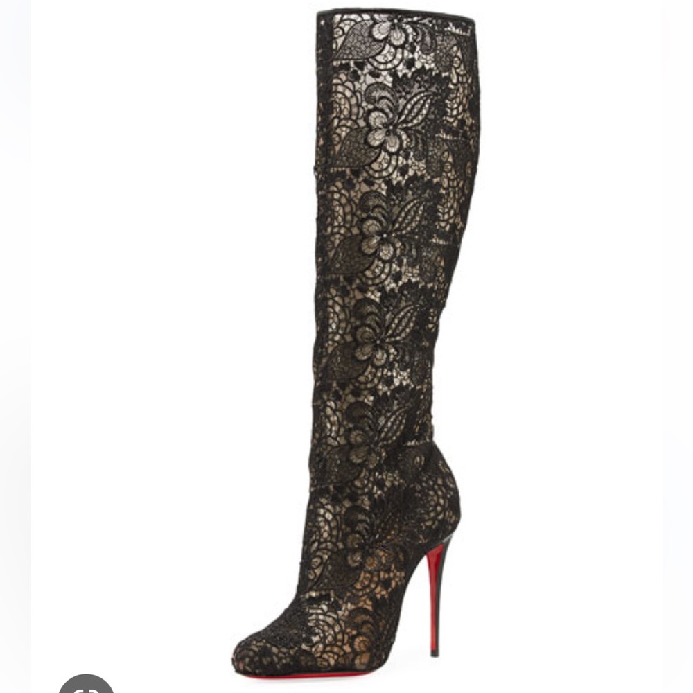 CHRISTIAN LOUBOUTIN New Tennissima Net Lace Red Sole Boot, Black - Picture 6 of 6